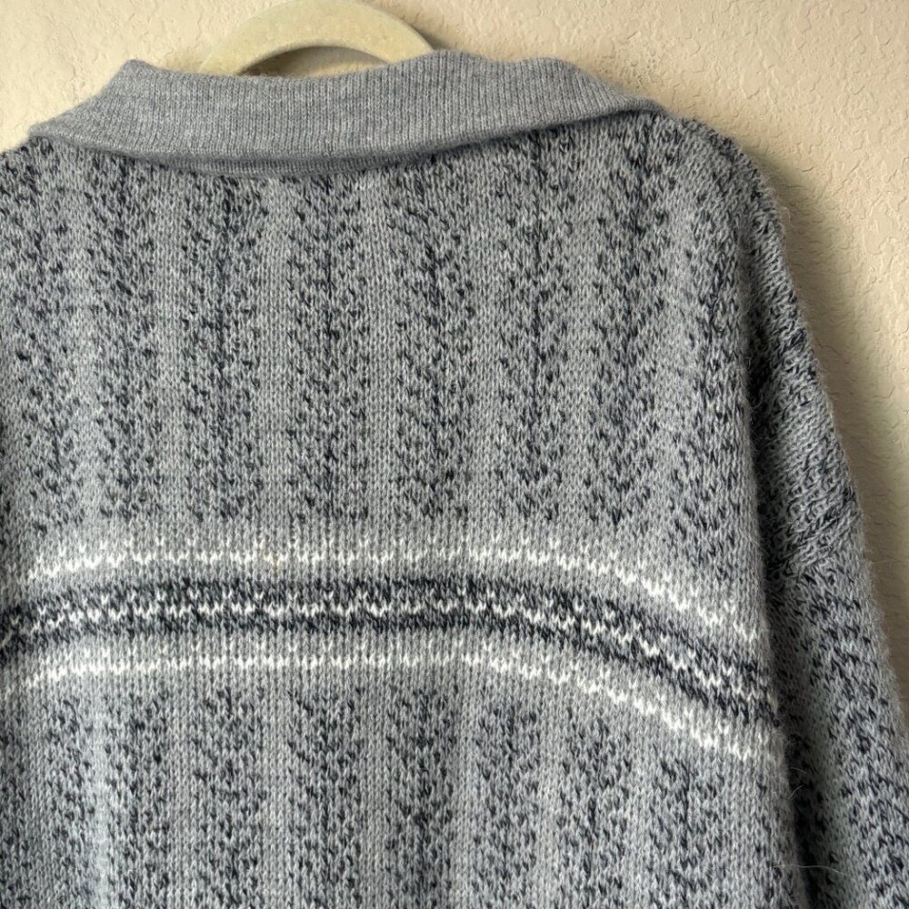 Baby Alpaca Men's XL Printed Gray Full Zip Front Cardigan Jacket Made in Peru - Picture 10 of 12